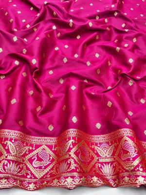 Purple zari woven silk blend saree with blouse piece 4