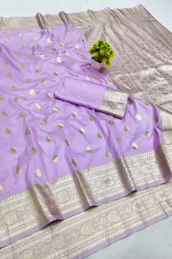 Blue zari woven silk blend saree with blouse piece