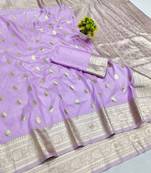 Blue zari woven banarasi silk blend saree with blouse piece