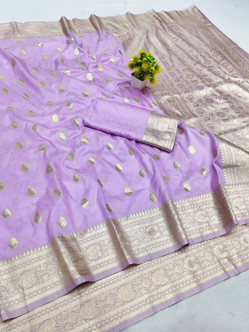 Blue zari woven banarasi silk blend saree with blouse piece
