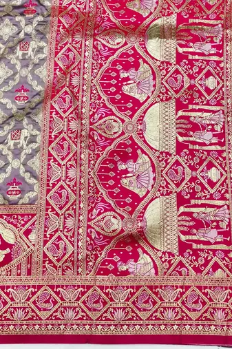 Purple zari woven silk blend saree with blouse piece
