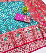 Blue zari woven banarasi silk blend saree with blouse piece