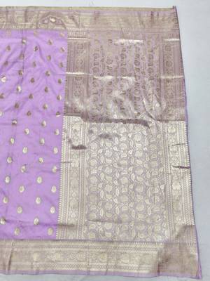 Blue zari woven silk blend saree with blouse piece 2