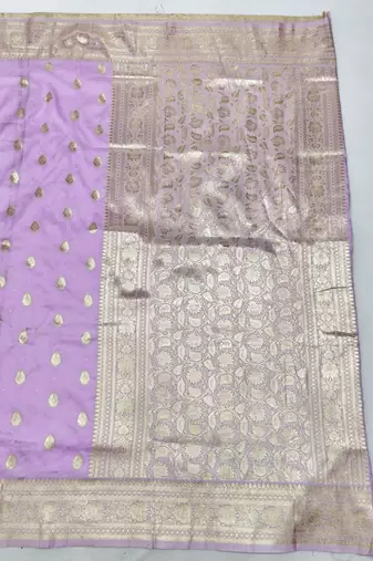 Blue zari woven silk blend saree with blouse piece