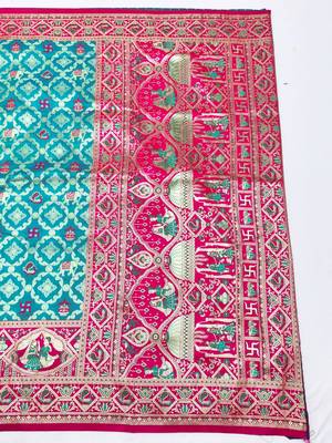 Blue zari woven silk blend saree with blouse piece 2