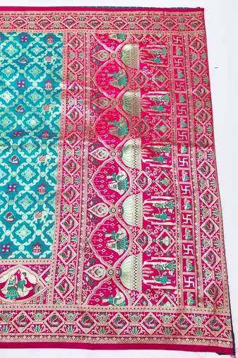 Blue zari woven silk blend saree with blouse piece