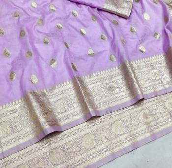 Blue zari woven silk blend saree with blouse piece 3
