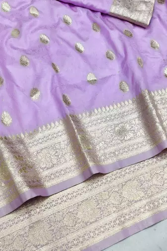 Blue zari woven silk blend saree with blouse piece