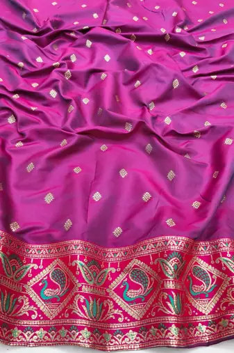 Blue zari woven silk blend saree with blouse piece