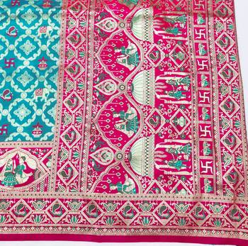 Blue zari woven silk blend saree with blouse piece 5