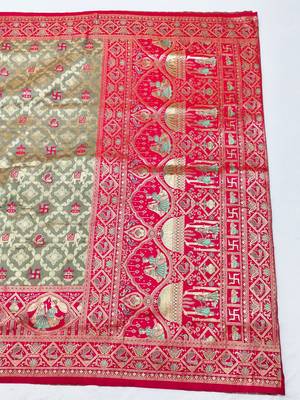 Grey zari woven silk blend saree with blouse piece 2