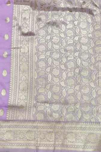 Blue zari woven silk blend saree with blouse piece