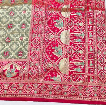 Grey zari woven silk blend saree with blouse piece 5