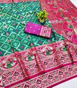 Rama zari woven banarasi silk blend saree with blouse piece