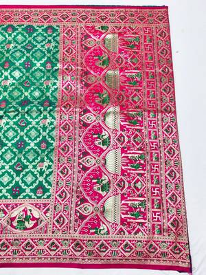 Rama zari woven silk blend saree with blouse piece 2