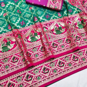 Rama zari woven silk blend saree with blouse piece 3