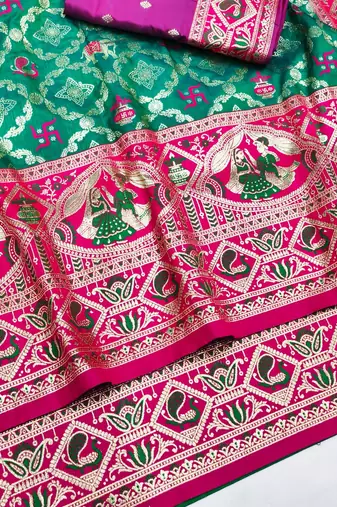 Rama zari woven silk blend saree with blouse piece