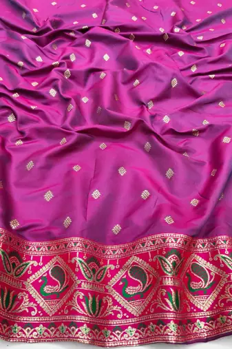 Rama zari woven silk blend saree with blouse piece
