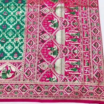 Rama zari woven silk blend saree with blouse piece 5