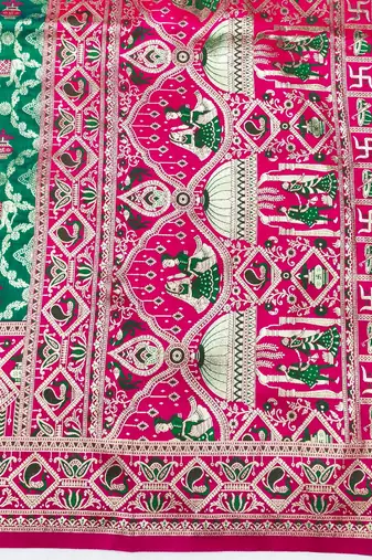 Rama zari woven silk blend saree with blouse piece