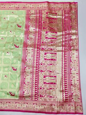 Light green zari woven silk blend saree with blouse piece 2