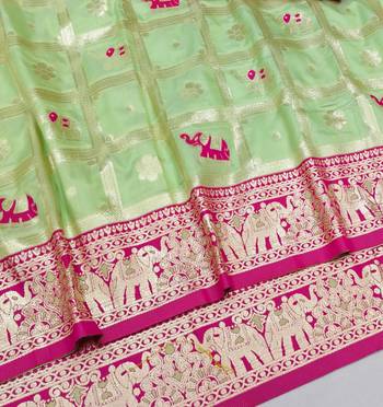 Light green zari woven silk blend saree with blouse piece 3