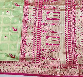 Light green zari woven silk blend saree with blouse piece 5
