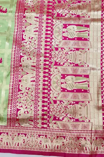 Light green zari woven silk blend saree with blouse piece