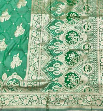 Green zari woven silk blend saree with blouse piece 5