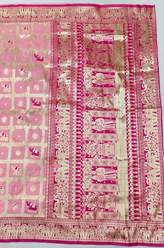 Pink zari woven silk blend saree with blouse piece