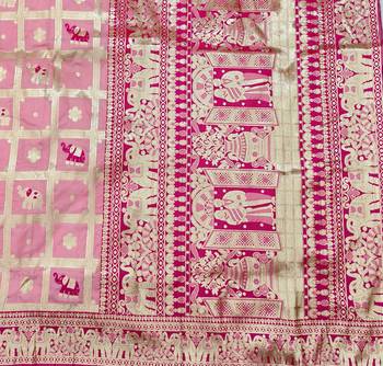 Pink zari woven silk blend saree with blouse piece 5