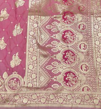 Pink zari woven silk blend saree with blouse piece 5