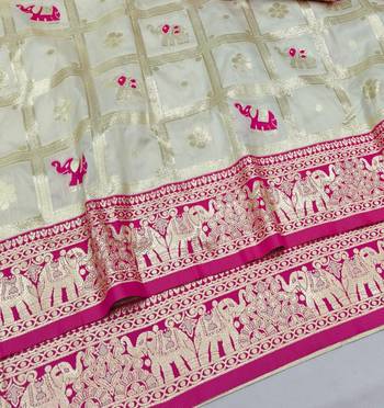 Cream zari woven silk blend saree with blouse piece 3