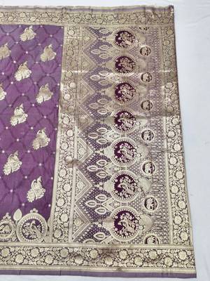 Purple zari woven silk blend saree with blouse piece 2