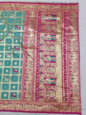 Light blue zari woven silk blend saree with blouse piece 2
