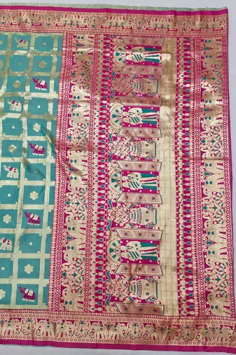 Light blue zari woven silk blend saree with blouse piece