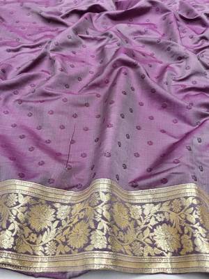 Purple zari woven silk blend saree with blouse piece 4