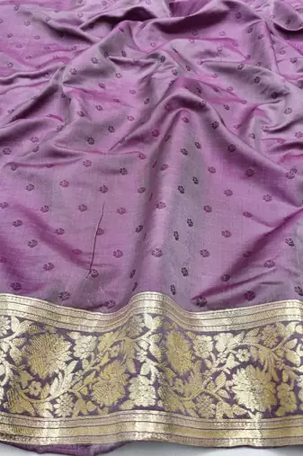 Purple zari woven silk blend saree with blouse piece