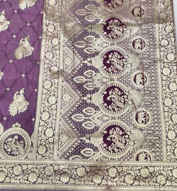Purple zari woven silk blend saree with blouse piece 5