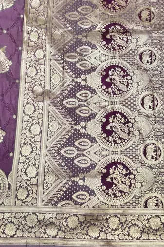Purple zari woven silk blend saree with blouse piece