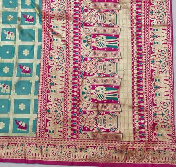 Light blue zari woven silk blend saree with blouse piece 5