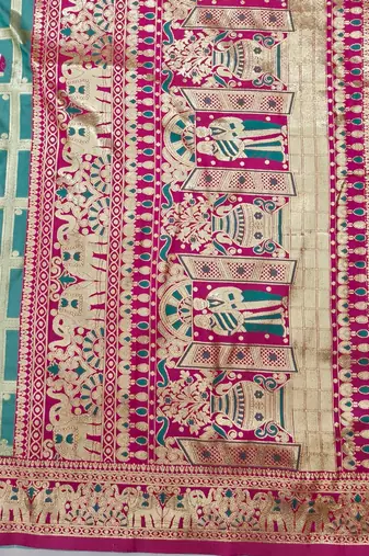 Light blue zari woven silk blend saree with blouse piece