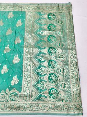 Blue zari woven silk blend saree with blouse piece 2