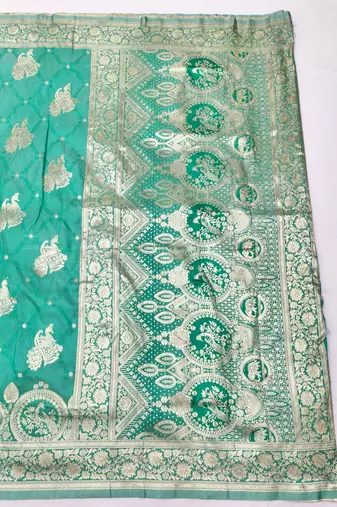 Blue zari woven silk blend saree with blouse piece