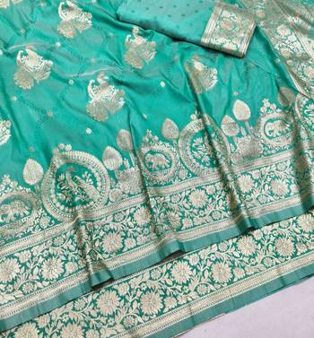 Blue zari woven silk blend saree with blouse piece 3