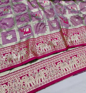 Magenta zari woven silk blend saree with blouse piece 3