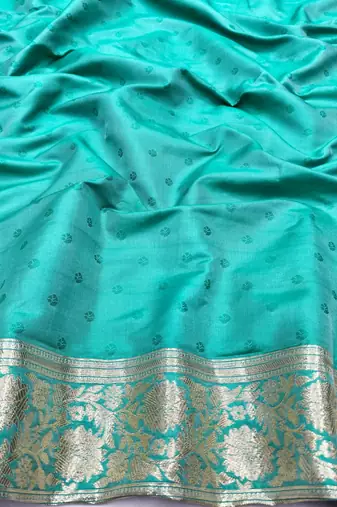 Blue zari woven silk blend saree with blouse piece