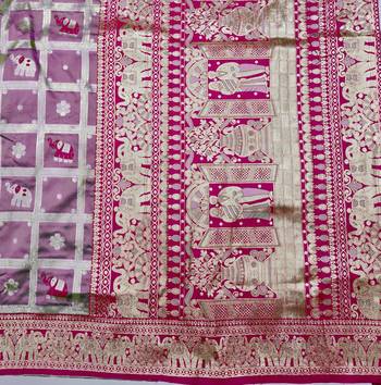 Magenta zari woven silk blend saree with blouse piece 5