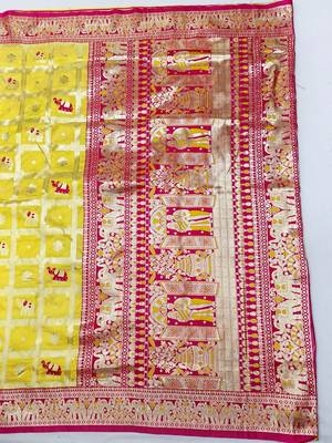 Yellow zari woven silk blend saree with blouse piece 2