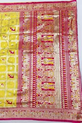Yellow zari woven silk blend saree with blouse piece